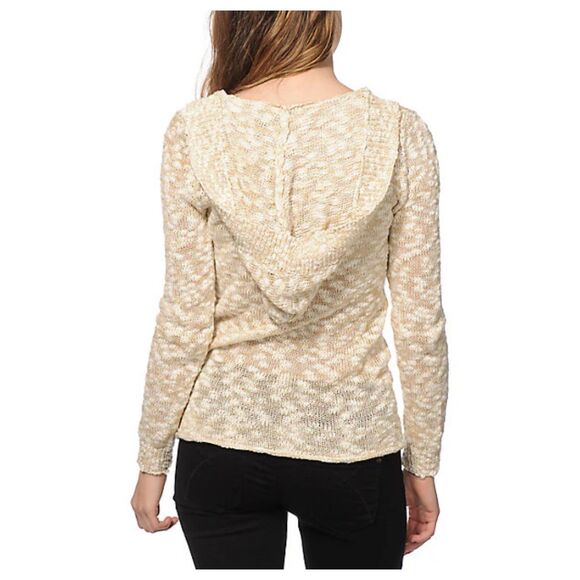 Roxy Warm Heart Hooded Poncho Sweater, Cream/White, Large - Picture 6 of 6